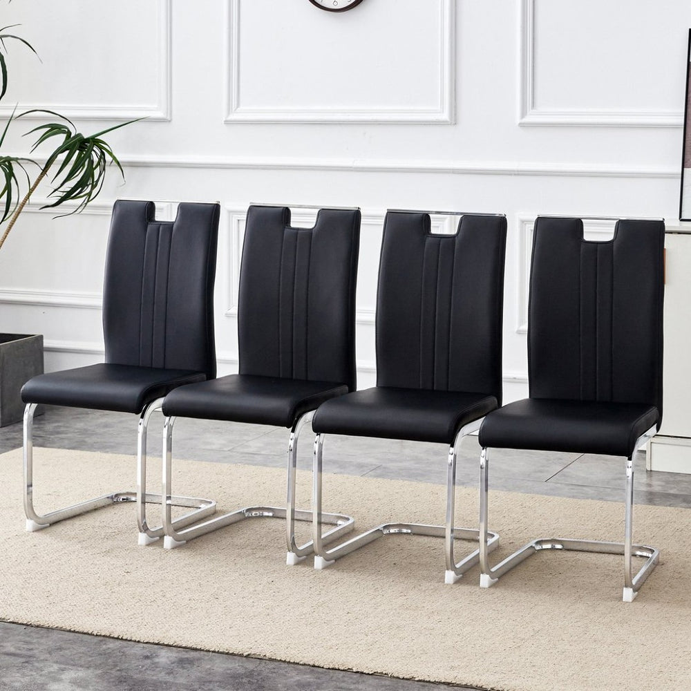 English Elm Set of 4 Bow Back Pu Leather Dining Chairs for Industrial Modern Kitchens W1512P491844