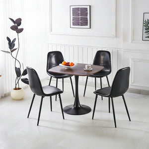 English Elm 1+4,5pieces Mid-century Dining Set Mdf Top Metal Pedestal Base Seats Six Modern W3766S00012