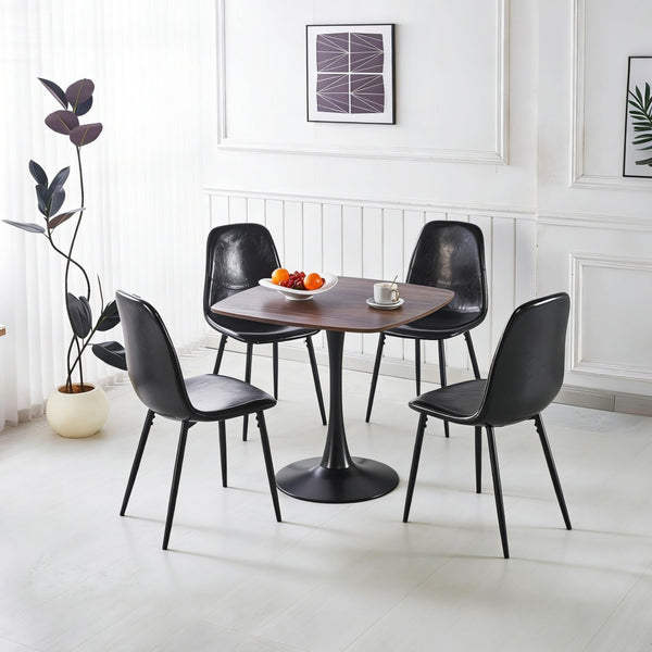 English Elm 1+4,5pieces Mid-century Dining Set Mdf Top Metal Pedestal Base Seats Six Modern W3766S00012
