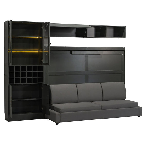 English Elm Full Size Murphy Wall Bed with Linen Sofa Shelving Usb Charging and Built-in Light LP000763AAE