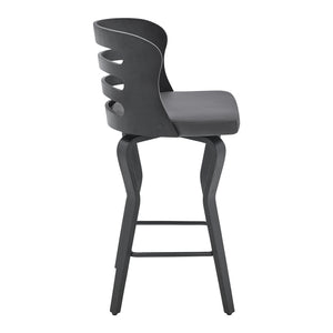 English Elm Lusera 26" Gray Faux Leather Swivel Bar Stool With Black Wood Base For Modern Home Comfort & Style B2736P268531