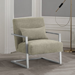 English Elm Xenith Gray Linen Accent Chair with Brushed Steel Legs — Modern Comfort, Compact 28"W x 31"D Seat B2736P354393