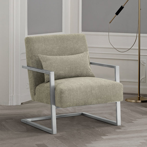 English Elm Xenith Gray Linen Accent Chair with Brushed Steel Legs — Modern Comfort, Compact 28"W x 31"D Seat B2736P354393