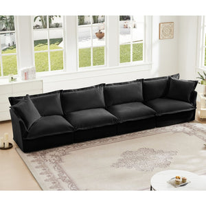 English Elm Slipcovered Long Sofa - Cloud-Like Comfort 4-Seater With Washable Covers & Deep Seating In Black Chenille W3041S00114-GIGA