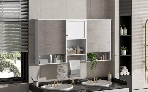 English Elm 55 Inch Wall Mount Medicine Cabinet Dual Mirrored Doors Soft Close Bathroom Vanity Storage N710P401336K