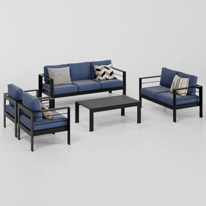 English Elm 5-piece Aluminum Outdoor Conversation Set Weatherproof Patio Lounge with Wpc Coffee Table Blue B082S00092