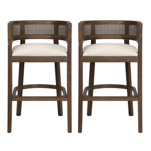 English Elm Christopher Knight Home® - Wood Upholstered Arm Bar Stools Set Of 2 - Beige & Walnut, Stylish Comfort For Modern Dining Spaces N771P265581T