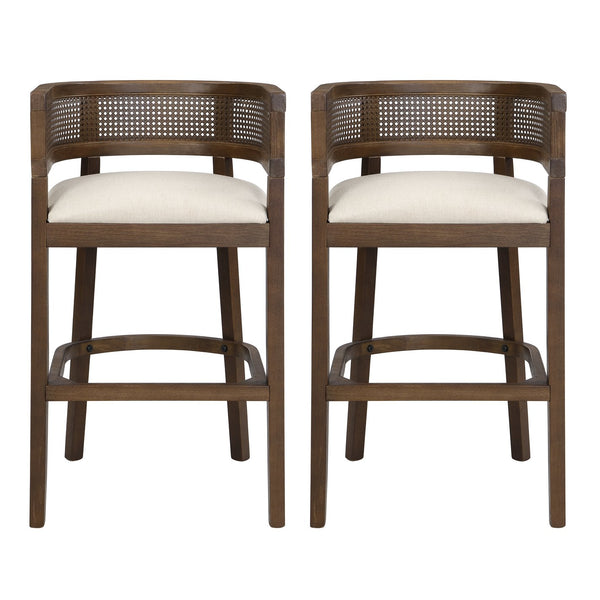 English Elm Christopher Knight Home® - Wood Upholstered Arm Bar Stools Set Of 2 - Beige & Walnut, Stylish Comfort For Modern Dining Spaces N771P265581T