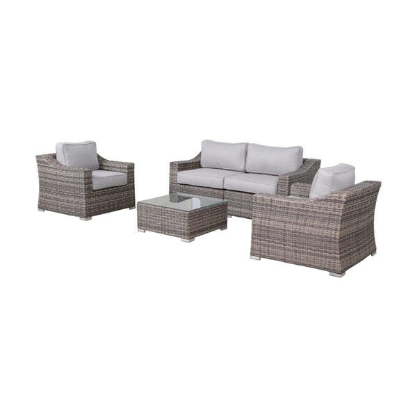 English Elm LSI 4-Seater Wicker Conversation Set with Cushions — All-Weather Aluminum Frame, HDPE Wicker Comfort B120S00066