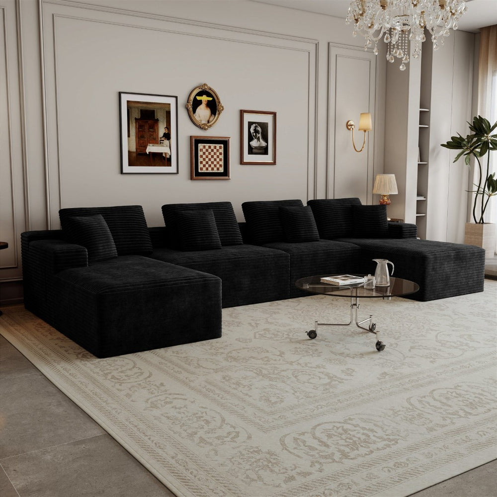 English Elm 153.5*68.9"modular Seven Piece Corduroy Sectional Sofa with Reversible Chaise for Any Room W3819S00152