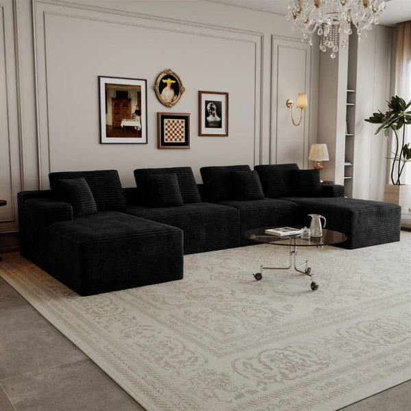 English Elm 153.5*68.9"modular Seven Piece Corduroy Sectional Sofa with Reversible Chaise for Any Room W3819S00152
