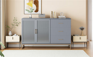 English Elm Murphy Queen Wall Bed with Frosted Glass Cabinet Facade Gold Legs Pine Frame Gray N820S00028E