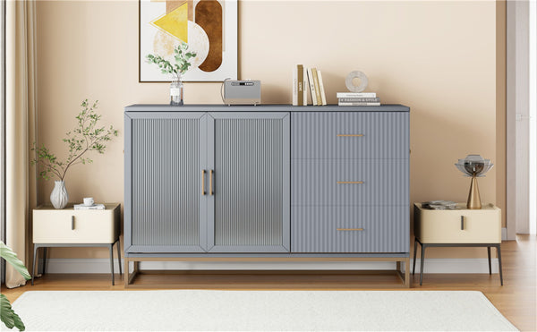 English Elm Murphy Queen Wall Bed with Frosted Glass Cabinet Facade Gold Legs Pine Frame Gray N820S00028E