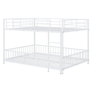 English Elm Full Full over Full Metal Bunk Bed with Slide, Interchangeable Stairs, Gate & Safety Guardrails for Kids White SF000170AAK