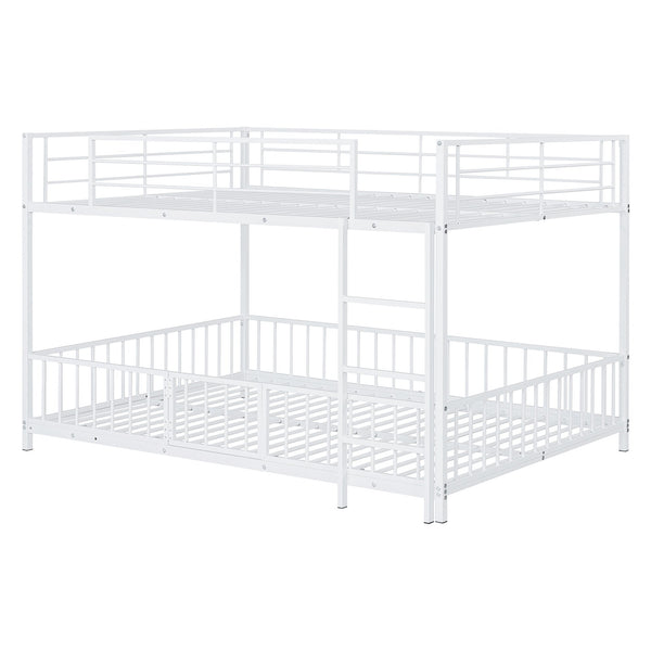 English Elm Full Full over Full Metal Bunk Bed with Slide, Interchangeable Stairs, Gate & Safety Guardrails for Kids White SF000170AAK