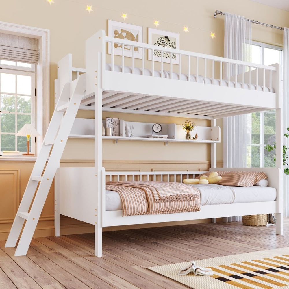 English Elm Twin Over Solid Wood Bunk Bed with Built in Shelves and Reversible Ladder N7090002224K