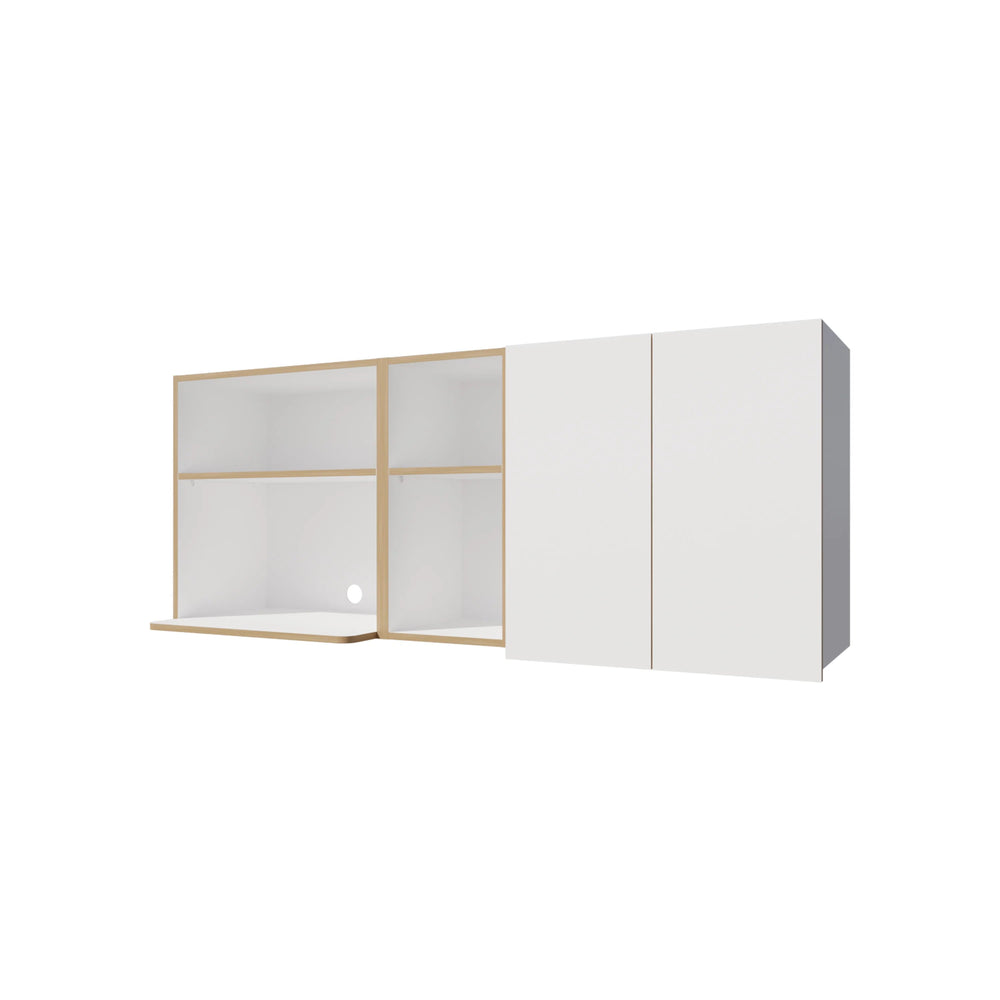 English Elm Natural Oak And White Kitchen Cabinet With Microwave Space, Open Shelves For Stylish Storage Solutions B062P290291