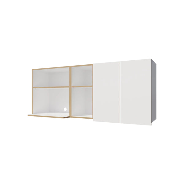 English Elm Natural Oak And White Kitchen Cabinet With Microwave Space, Open Shelves For Stylish Storage Solutions B062P290291