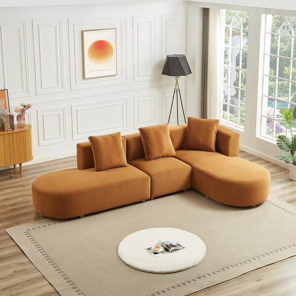 English Elm Ashcroft Furniture - Orby Velvet Sectional Sofa In Warm Cognac – Mid-Century Style, Right-Facing Comfort For Any Space B183S00049