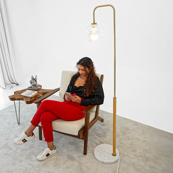 English Elm Ashcroft Furniture - Tall Corner Floor Lamp - Elegant White Shade, Marble Base For Cozy Lighting In Living Rooms & Offices B183P315098