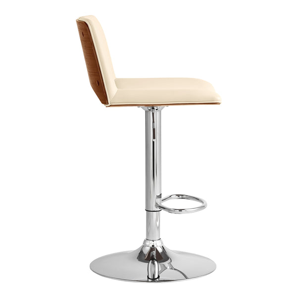 English Elm Xienna Adjustable Swivel Faux Leather Bar Stool with Walnut Back, Chrome Base, Ergonomic Comfort Cream B2736P268607