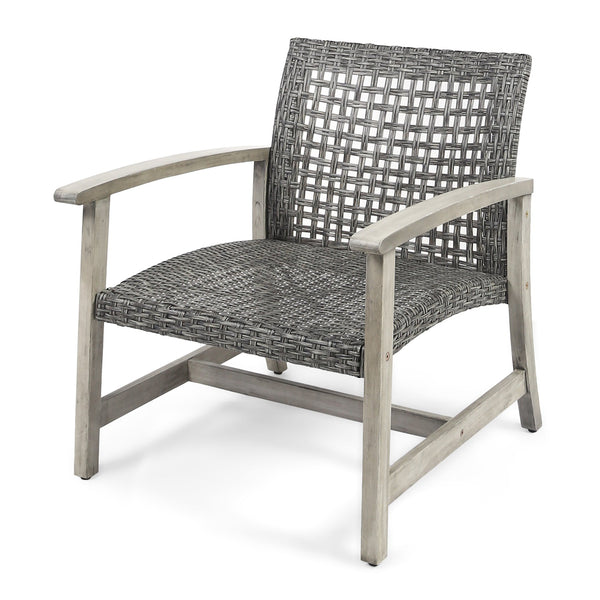 English Elm Christopher Knight Home® - HAMPTON Grey+Black Wood & Wicker Club Chairs Set of 2 — Handcrafted Acacia Frame, Mixed Black Wicker, Cozy 60397.00WTCLMBLK
