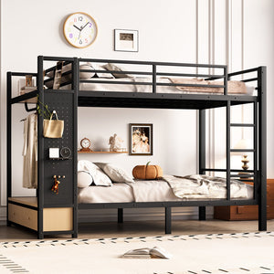 English Elm Full Metal Bunk Bed For Teens - Space-Saving Full Over Full Design With Storage Shelves & Drawers, Black W1580S00234