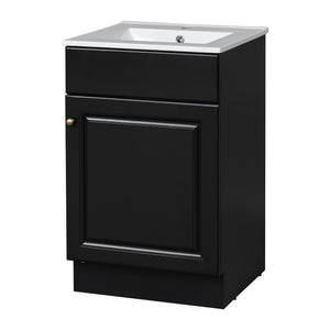 English Elm Christopher Knight Home® - 20" Bathroom Vanity with Ceramic Sink and Soft-Close Door, Gold Knob, Adjustable Shelf Storage Black N759P237946B