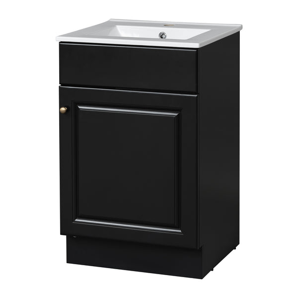 English Elm Christopher Knight Home® - 20" Bathroom Vanity with Ceramic Sink and Soft-Close Door, Gold Knob, Adjustable Shelf Storage Black N759P237946B