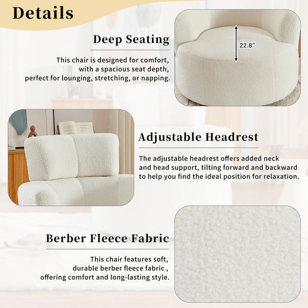 English Elm 360° Swivel Chair - Plush Upholstered Barrel Accent Chair With Adjustable Headrest For Home & Office N719P272676A