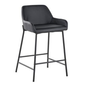 English Elm Fixed-height Industrial Counter Stools Tufted Faux Leather Black Metal Set of 2 B202S02145
