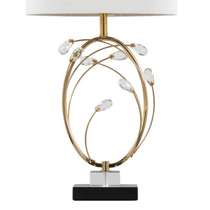 English Elm Table Lamp Set of 2 Black Metal Crystal Accents Gold Finish Linen Shade Bedroom B202P471578