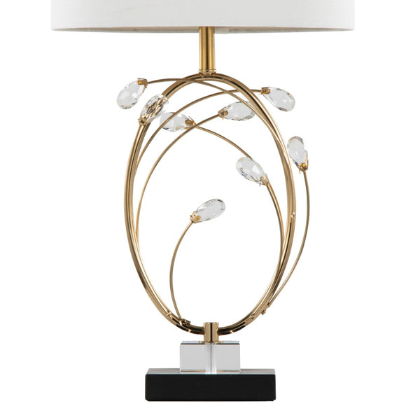 English Elm Table Lamp Set of 2 Black Metal Crystal Accents Gold Finish Linen Shade Bedroom B202P471578