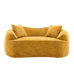 English Elm Yellow Curved Two-Person Compressed Sofa with Chenille Fabric, Spring Support, 2 Pillows, No-Assembly W3612P350748