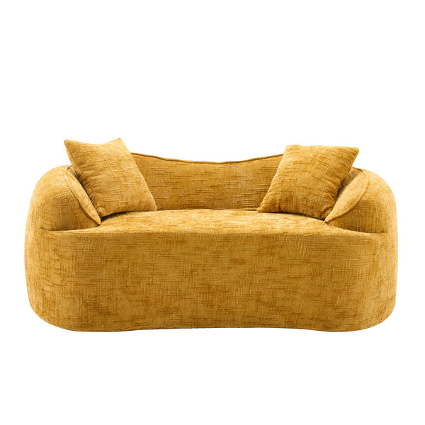 English Elm Yellow Curved Two-Person Compressed Sofa with Chenille Fabric, Spring Support, 2 Pillows, No-Assembly W3612P350748