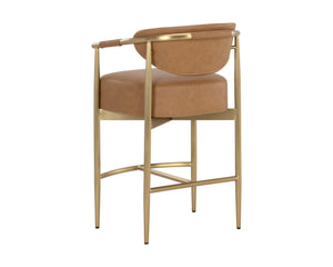 Sunpan Heloise Counter Stool - Elegant Faux Leather Design With Gold Stainless Steel For Modern Dining Spaces Brown Faux Leather 112064