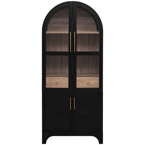 English Elm K&k Arched Farmhouse Pantry Cabinet Glass Doors Hidden Drawer Two Tone Kitchen Storage Black N707S288969B