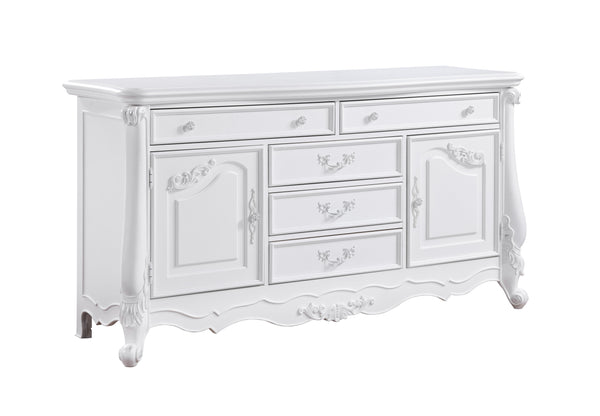English Elm Latisha Elegant Finish Dresser with Spacious Drawers and Versatile Shelf for Organized Bedrooms White 72.5 L x 24 W x 41.56 H B2726P247632