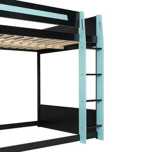 English Elm Full-size Gaming Loft Bed with Integrated Rgb Desk Usb Ports and Esports Frame Blue LT000239AAC
