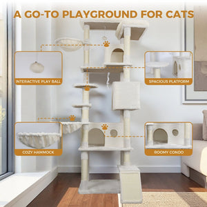 English Elm 84 Inch Tall Multi Cat Tower with Sisal Posts Hammock Triple Condos and Top Perch W243P382891