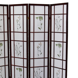 English Elm 70" Tall 4-Panel Shoji Room Divider Screen In Rich Cherry Finish With Elegant Floral Design B072115969