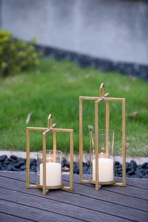 English Elm Set of 3 Graduated Iron Lanterns with Rustic Gold Finish for Glam Interiors W2078P481351