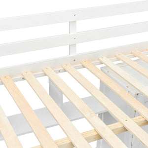 English Elm Twin Over Full Bunk Bed Solid Pine Frame with Built-in Slide and Storage Staircase White W504S00264