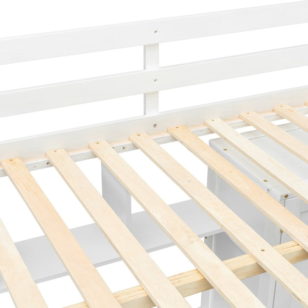 English Elm Twin Over Full Bunk Bed Solid Pine Frame with Built-in Slide and Storage Staircase White W504S00264