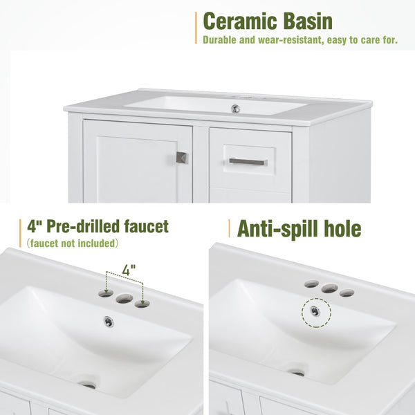 English Elm 67.57" Tall Matte Cabinet Vanity Combo with Glass Doors Soft-close Drawers Sink White N729P000033K