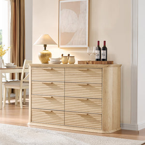 English Elm Fluted Wave Panel 7 Drawer Mdf Dresser Modern Bedroom Storage with Tv Stand Top Oak T5326P425100