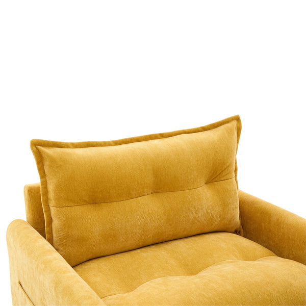 English Elm UNITED Swivel Barrel Chair with Chenille Upholstery, 360° Smooth Rotation, Padded Arm Comfort and Side Pockets for Living Room Relaxation Mustard yellow W1568P290085