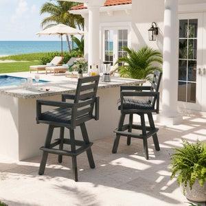 English Elm Outdoor Hdpe Ladderback Swivel Barstool Wood Grain Finish for Poolside Porch Deck Slate Grey W1886P440641