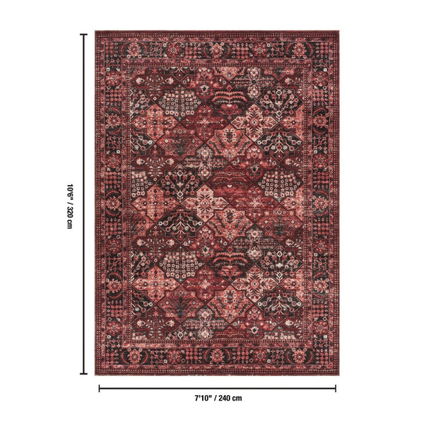 English Elm Majestic Persian Panel Area Rug Rich Red Polyester Pile for Formal Living Rooms B186P428888