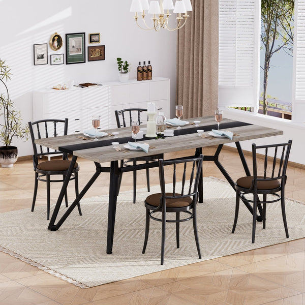English Elm 70.9"Rectangular Modern Marble Grain Dining Table with Adjustable Steel Legs, Sturdy 330LB Load Capacity Gray W1668P278054
